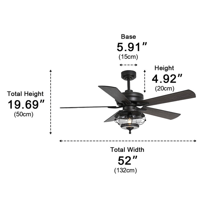52-inch Black Classic Globe Lamp Outdoor DC Motor Reverse Ceiling Fan Light