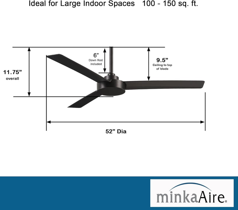 52 in. 3 Blade Ceiling Fan, Coal Black Ceiling Fan, Outdoor Ceiling Fans without Lights-3-ErisView