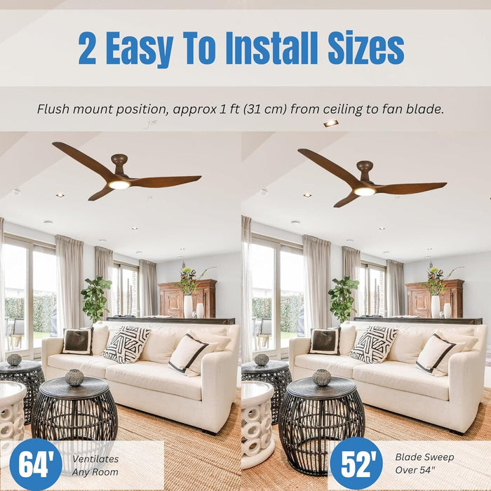 52 in. 3 Blade Ceiling Fan with Lights Remote Control, Black Reversible Quiet Ceiling Fans for Bedroom, Outdoor Fan for Patio-13-ErisView
