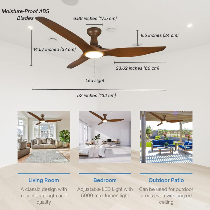 52 in. 3 Blade Ceiling Fan with Lights Remote Control, Black Reversible Quiet Ceiling Fans for Bedroom, Outdoor Fan for Patio-14-ErisView