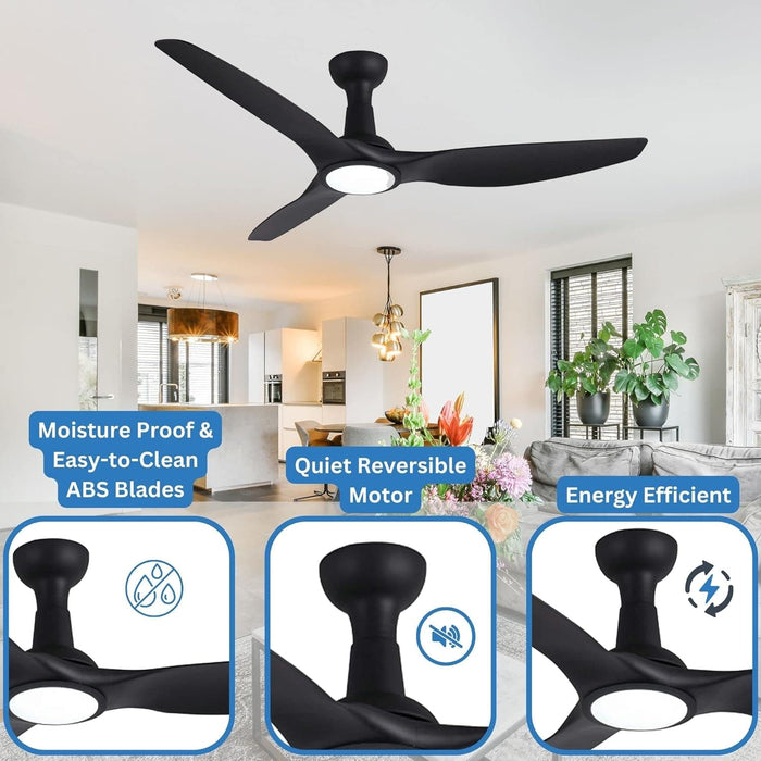 52 in. 3 Blade Ceiling Fan with Lights Remote Control, Black Reversible Quiet Ceiling Fans for Bedroom, Outdoor Fan for Patio-3-ErisView