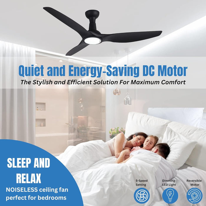 52 in. 3 Blade Ceiling Fan with Lights Remote Control, Black Reversible Quiet Ceiling Fans for Bedroom, Outdoor Fan for Patio-4-ErisView