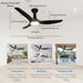 52 in. 3 Blade Ceiling Fan with Lights Remote Control, Black Reversible Quiet Ceiling Fans for Bedroom, Outdoor Fan for Patio-6-ErisView