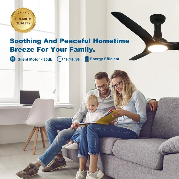 52 in. 3 Blade Ceiling Fan with Lights Remote Control, Black Reversible Quiet Ceiling Fans for Bedroom, Outdoor Fan for Patio-7-ErisView