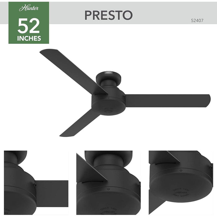 52 in. 3 Blade Ceiling Fan without Light, Matte Black Ceiling Fan, Hugger Ceiling Fans with Wall Control-2-ErisView
