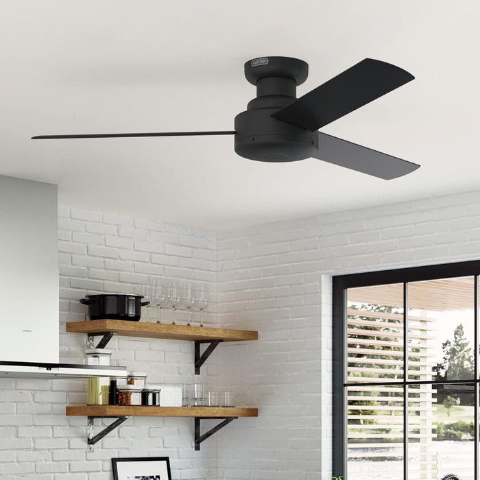 52 in. 3 Blade Ceiling Fan without Light, Matte Black Ceiling Fan, Hugger Ceiling Fans with Wall Control-4-ErisView