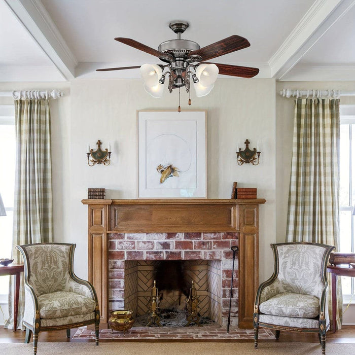 52 in. 4-Blade Indoor Downrod Mount Ceiling Fan with Light Kit and Pull Chain-ErisView