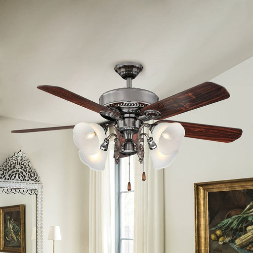 52 in. 4-Blade Indoor Downrod Mount Ceiling Fan with Light Kit and Pull Chain-ErisView