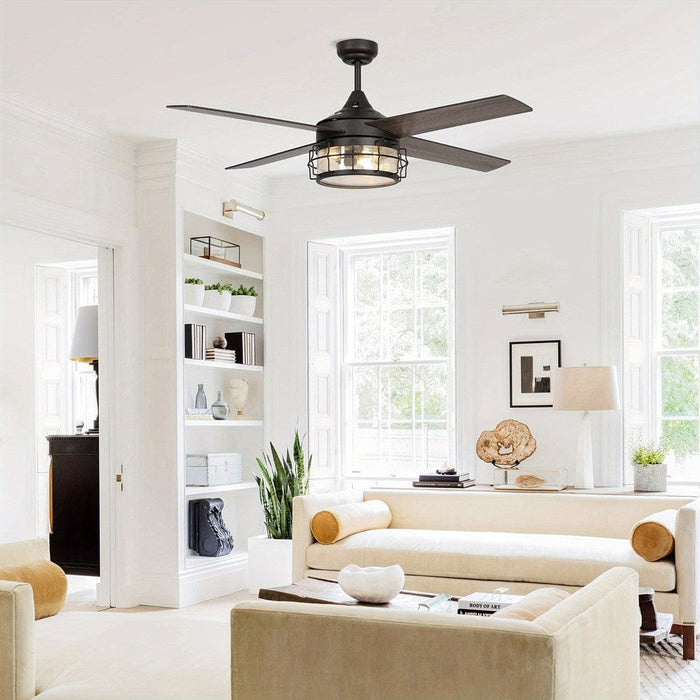 52 in. 4-Blade Industrial Ceiling Fan with Light Kit Remote Control, Modern Ceiling Fan with Glass Shade for Living Room-ErisView
