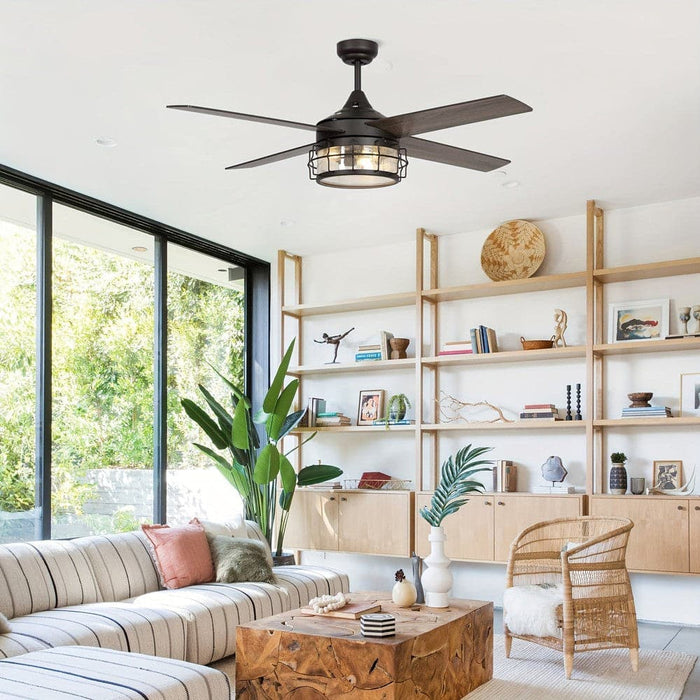 52 in. 4-Blade Industrial Ceiling Fan with Light Kit Remote Control, Modern Ceiling Fan with Glass Shade for Living Room-ErisView