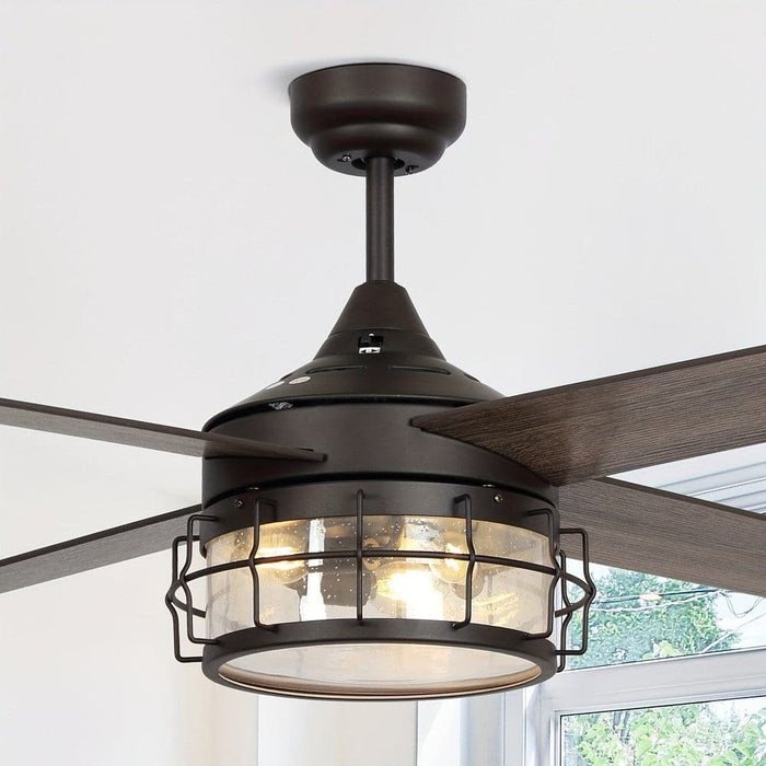 52 in. 4-Blade Industrial Ceiling Fan with Light Kit Remote Control, Modern Ceiling Fan with Glass Shade for Living Room-ErisView