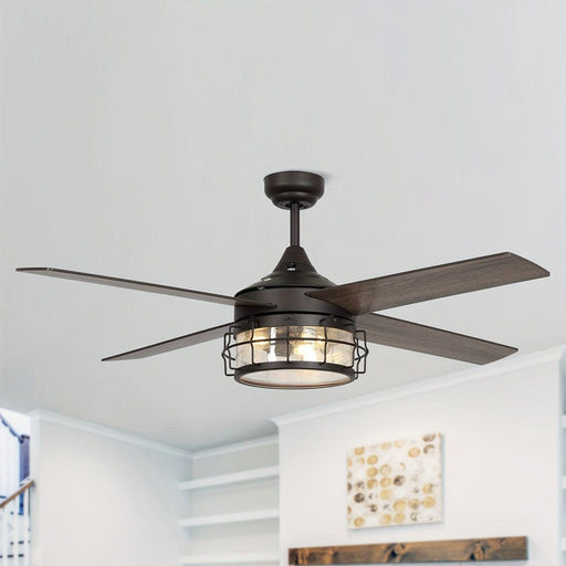 52 in. 4-Blade Industrial Ceiling Fan with Light Kit Remote Control, Modern Ceiling Fan with Glass Shade for Living Room-ErisView