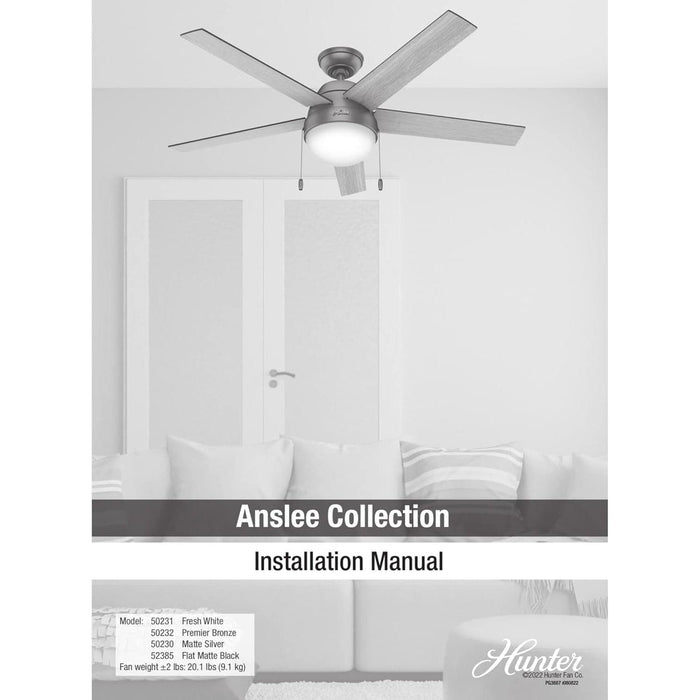 52 in. 5 Blade Ceiling Fan with Light, Hugger Ceiling Fans with Pull Chain, Matte Black Ceiling Fan-12-ErisView