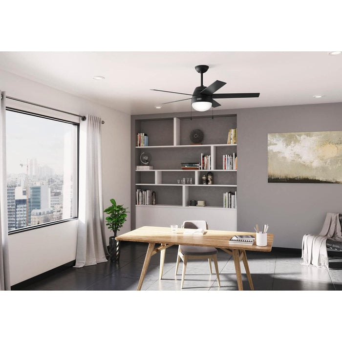 52 in. 5 Blade Ceiling Fan with Light, Hugger Ceiling Fans with Pull Chain, Matte Black Ceiling Fan-3-ErisView