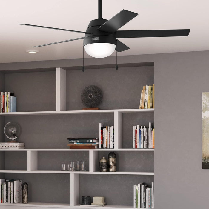 52 in. 5 Blade Ceiling Fan with Light, Hugger Ceiling Fans with Pull Chain, Matte Black Ceiling Fan-4-ErisView