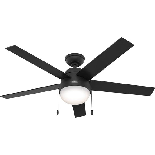 52 in. 5 Blade Ceiling Fan with Light, Hugger Ceiling Fans with Pull Chain, Matte Black Ceiling Fan-1-ErisView