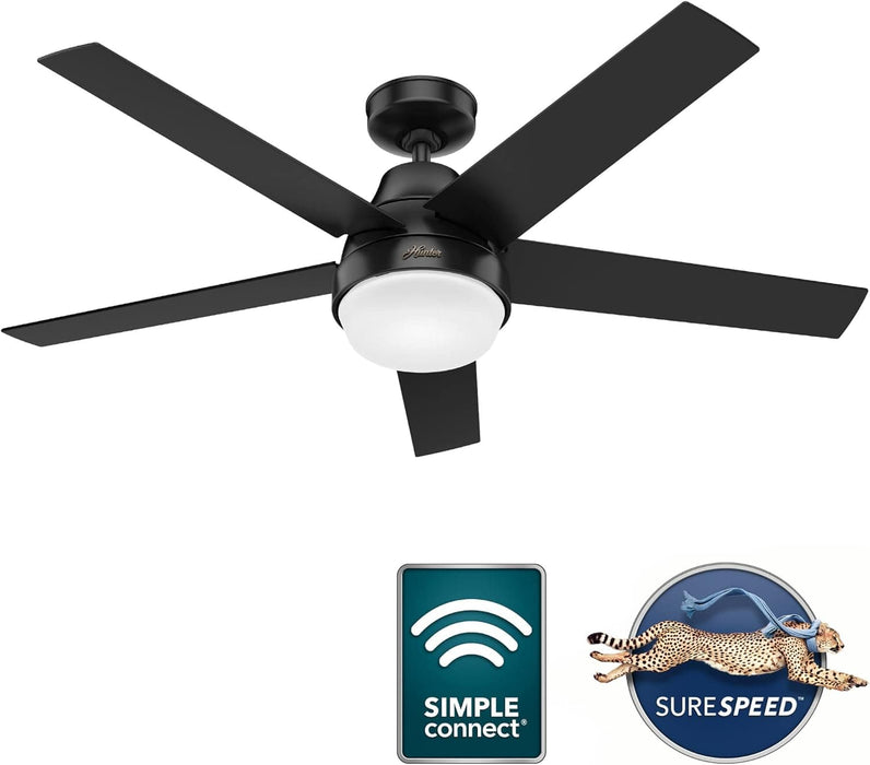 52 in. 5 Blade Ceiling Fan with Light, Matte Black Ceiling Fan with Remote Control, Hugger Ceiling Fans-2-ErisView