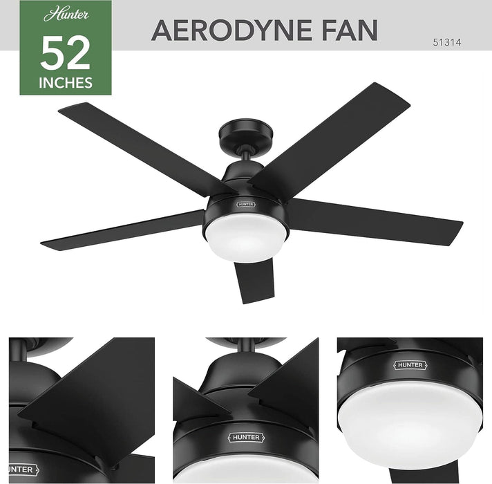 52 in. 5 Blade Ceiling Fan with Light, Matte Black Ceiling Fan with Remote Control, Hugger Ceiling Fans-3-ErisView