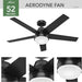 52 in. 5 Blade Ceiling Fan with Light, Matte Black Ceiling Fan with Remote Control, Hugger Ceiling Fans-3-ErisView