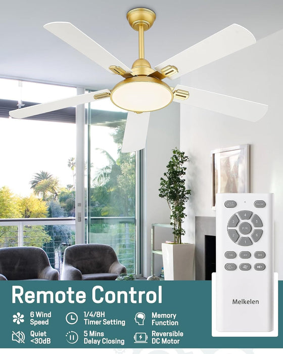 52 in. 5 Blade Gold Ceiling Fan with Light and Remote for Bedroom, Glam Ceiling Fan, Modern Farmhouse Ceiling Fan, Outdoor Covered Ceiling Fan -2-ErisView