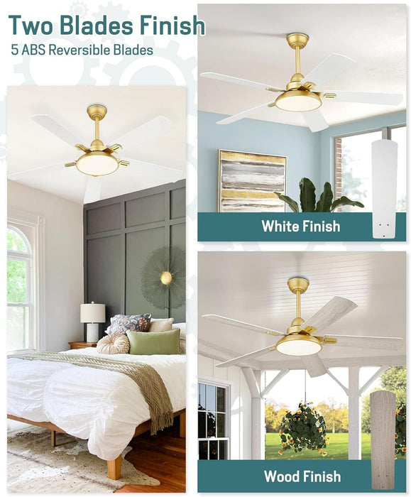 52 in. 5 Blade Gold Ceiling Fan with Light and Remote for Bedroom, Glam Ceiling Fan, Modern Farmhouse Ceiling Fan, Outdoor Covered Ceiling Fan -3-ErisView