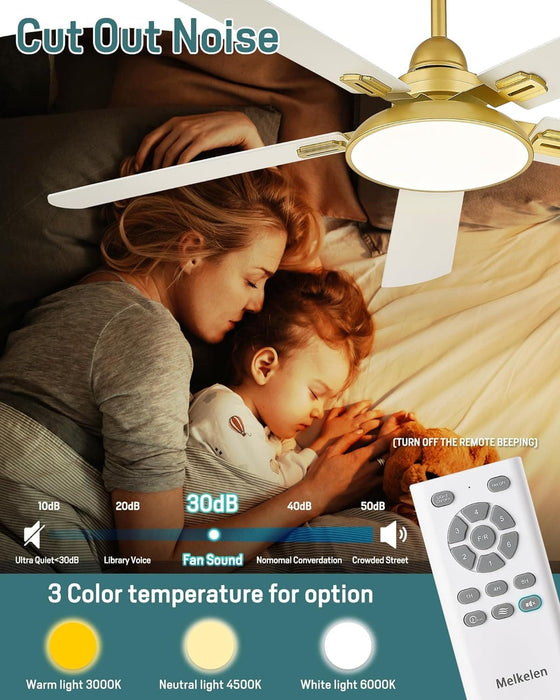 52 in. 5 Blade Gold Ceiling Fan with Light and Remote for Bedroom, Glam Ceiling Fan, Modern Farmhouse Ceiling Fan, Outdoor Covered Ceiling Fan -5-ErisView