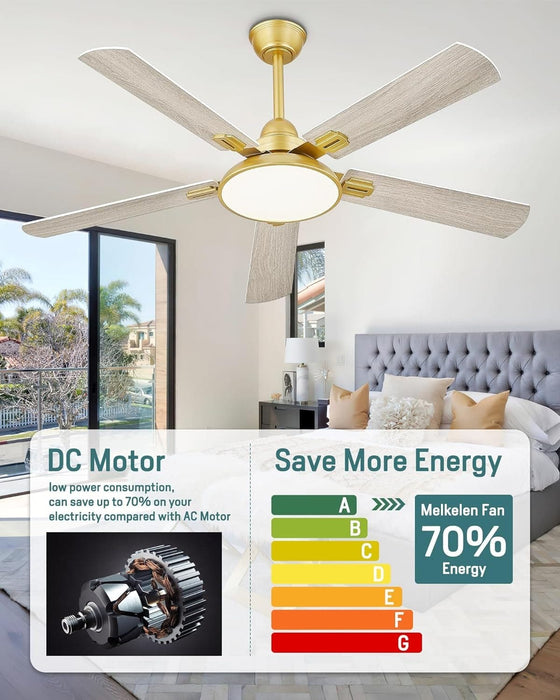 52 in. 5 Blade Gold Ceiling Fan with Light and Remote for Bedroom, Glam Ceiling Fan, Modern Farmhouse Ceiling Fan, Outdoor Covered Ceiling Fan -7-ErisView