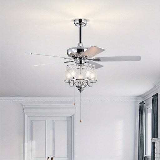 52 in. 5-Blade Modern Crystal Ceiling Fan with 4 Light Remote Control, Chrome Noiseless Reversible Ceiling Fan for Bedroom Living Room Home Decoration-ErisView
