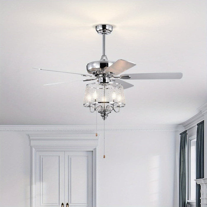 52 in. 5-Blade Modern Crystal Ceiling Fan with 4 Light Remote Control, Chrome Noiseless Reversible Ceiling Fan for Bedroom Living Room Home Decoration-ErisView