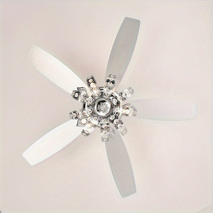 52 in. 5-Blade Sliver Ceiling Fan with Crystal Shade Light Kit Remote Control, Reversible Ceiling Fan for Living Room Bedroom Kitchen-ErisView