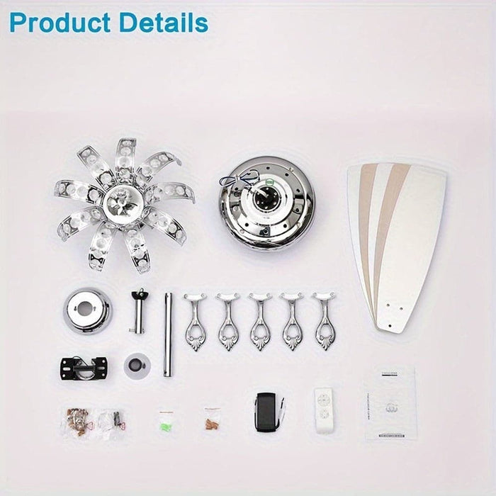 52 in. 5-Blade Sliver Ceiling Fan with Crystal Shade Light Kit Remote Control, Reversible Ceiling Fan for Living Room Bedroom Kitchen-ErisView
