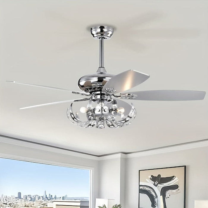 52 in. 5-Blade Sliver Ceiling Fan with Crystal Shade Light Kit Remote Control, Reversible Ceiling Fan for Living Room Bedroom Kitchen-ErisView
