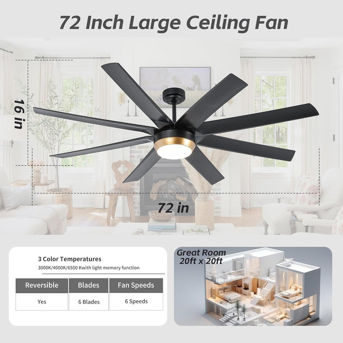 52 in. Bedroom Ceiling Fans with Lights, Modern Ceiling Fan with Remote, Black LED Dimmable Reversible Ceiling Fan for Bedroom Living Room -10-ErisView
