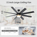 52 in. Bedroom Ceiling Fans with Lights, Modern Ceiling Fan with Remote, Black LED Dimmable Reversible Ceiling Fan for Bedroom Living Room -10-ErisView