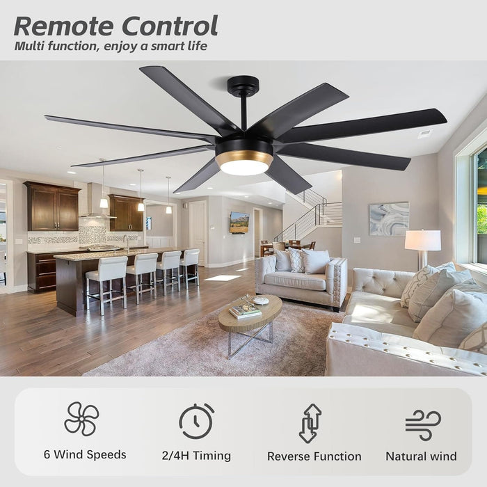 52 in. Bedroom Ceiling Fans with Lights, Modern Ceiling Fan with Remote, Black LED Dimmable Reversible Ceiling Fan for Bedroom Living Room -12-ErisView