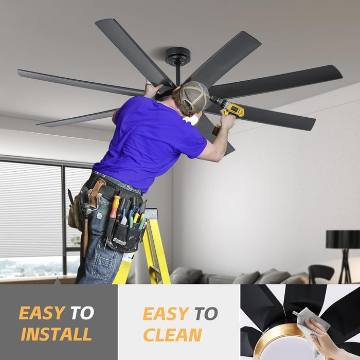 52 in. Bedroom Ceiling Fans with Lights, Modern Ceiling Fan with Remote, Black LED Dimmable Reversible Ceiling Fan for Bedroom Living Room -13-ErisView