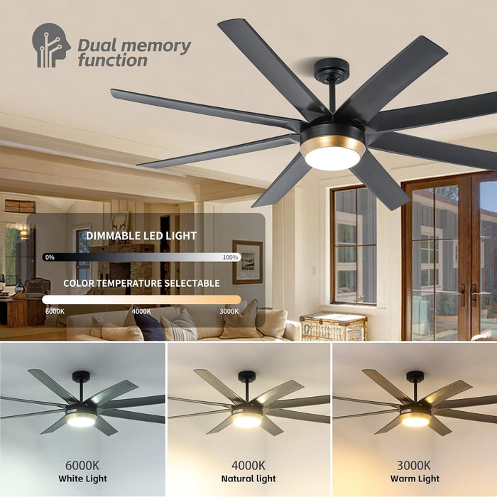 52 in. Bedroom Ceiling Fans with Lights, Modern Ceiling Fan with Remote, Black LED Dimmable Reversible Ceiling Fan for Bedroom Living Room -15-ErisView