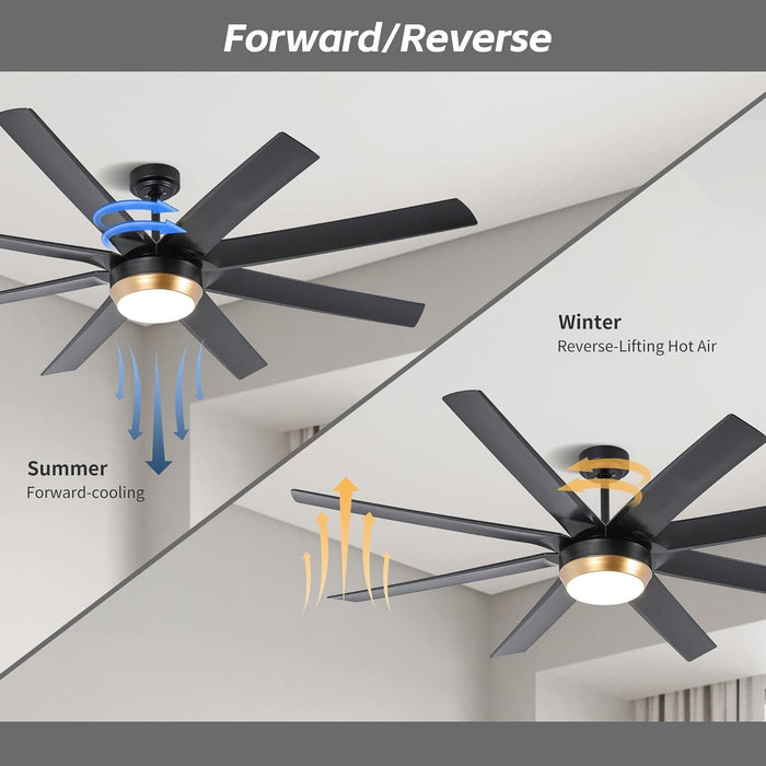 52 in. Bedroom Ceiling Fans with Lights, Modern Ceiling Fan with Remote, Black LED Dimmable Reversible Ceiling Fan for Bedroom Living Room -16-ErisView