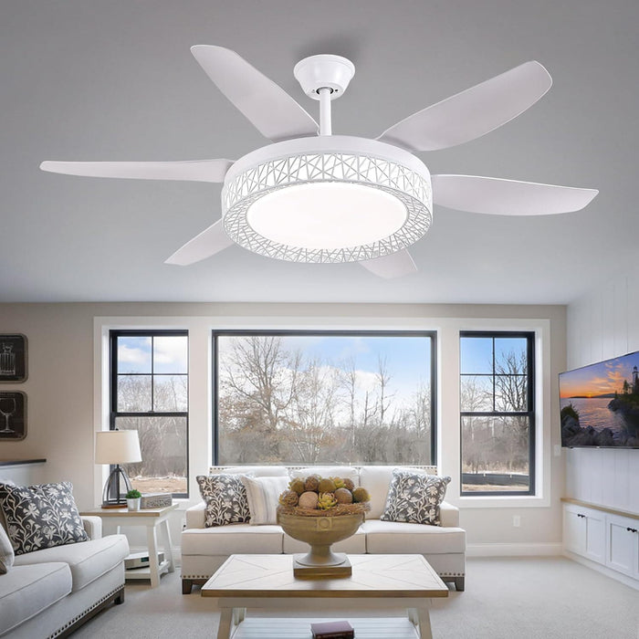 52 in. Bedroom Ceiling Fans with Lights, Modern Ceiling Fan with Remote, Black LED Dimmable Reversible Ceiling Fan for Bedroom Living Room -18-ErisView