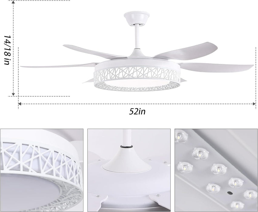 52 in. Bedroom Ceiling Fans with Lights, Modern Ceiling Fan with Remote, Black LED Dimmable Reversible Ceiling Fan for Bedroom Living Room -19-ErisView