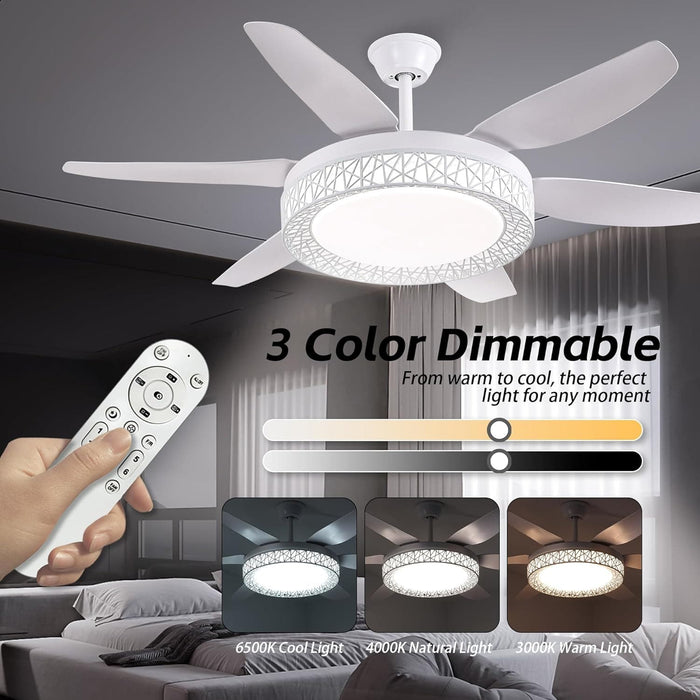 52 in. Bedroom Ceiling Fans with Lights, Modern Ceiling Fan with Remote, Black LED Dimmable Reversible Ceiling Fan for Bedroom Living Room -21-ErisView