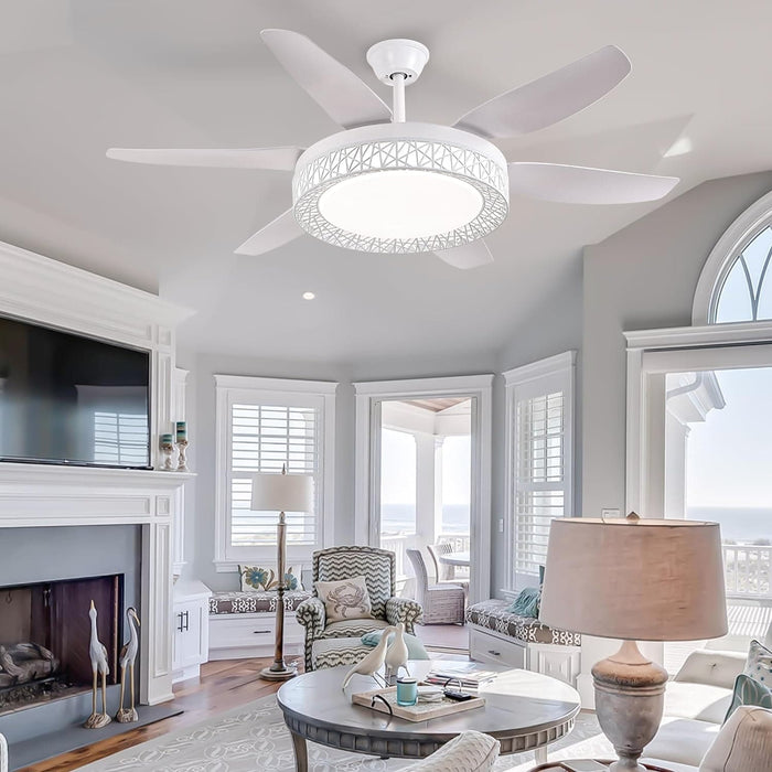 52 in. Bedroom Ceiling Fans with Lights, Modern Ceiling Fan with Remote, Black LED Dimmable Reversible Ceiling Fan for Bedroom Living Room -24-ErisView