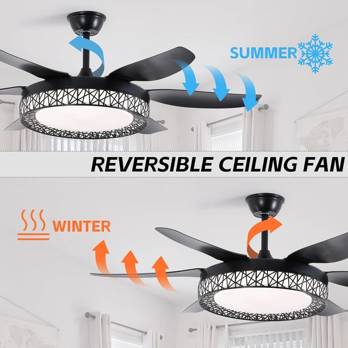 52 in. Bedroom Ceiling Fans with Lights, Modern Ceiling Fan with Remote, Black LED Dimmable Reversible Ceiling Fan for Bedroom Living Room -5-ErisView