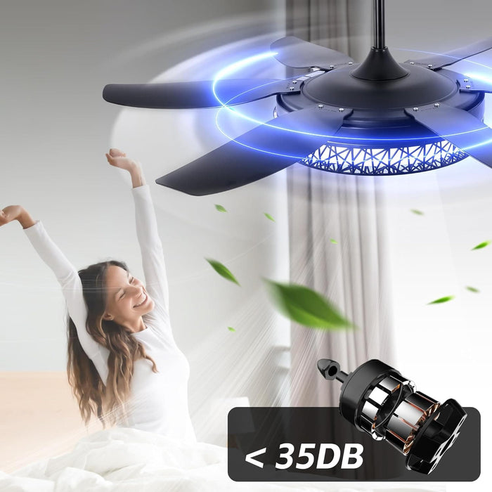 52 in. Bedroom Ceiling Fans with Lights, Modern Ceiling Fan with Remote, Black LED Dimmable Reversible Ceiling Fan for Bedroom Living Room -6-ErisView