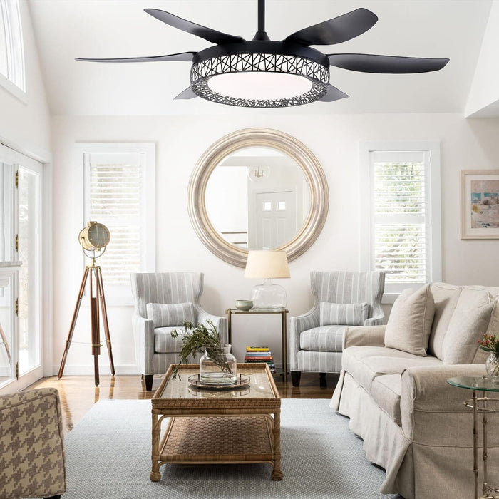 52 in. Bedroom Ceiling Fans with Lights, Modern Ceiling Fan with Remote, Black LED Dimmable Reversible Ceiling Fan for Bedroom Living Room -7-ErisView