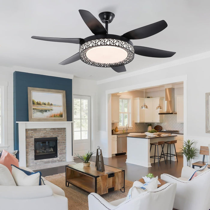 52 in. Bedroom Ceiling Fans with Lights, Modern Ceiling Fan with Remote, Black LED Dimmable Reversible Ceiling Fan for Bedroom Living Room -8-ErisView