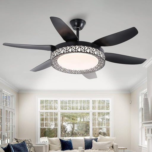 52 in. Bedroom Ceiling Fans with Lights, Modern Ceiling Fan with Remote, Black LED Dimmable Reversible Ceiling Fan for Bedroom Living Room -1-ErisView