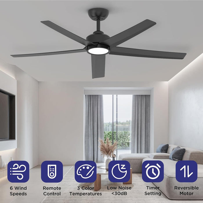 52 in. Black Bedroom Remote Control Ceiling Fan and Light, Reversible Quiet Ceiling Fans, 5 Blades Modern Farmhouse Ceiling Fan for Living Room Bedroom-2-ErisView