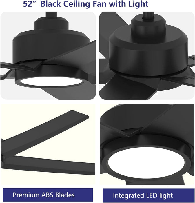 52 in. Black Bedroom Remote Control Ceiling Fan and Light, Reversible Quiet Ceiling Fans, 5 Blades Modern Farmhouse Ceiling Fan for Living Room Bedroom-4-ErisView