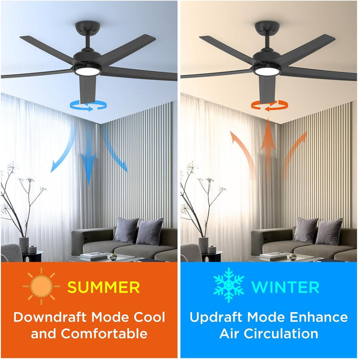 52 in. Black Bedroom Remote Control Ceiling Fan and Light, Reversible Quiet Ceiling Fans, 5 Blades Modern Farmhouse Ceiling Fan for Living Room Bedroom-5-ErisView